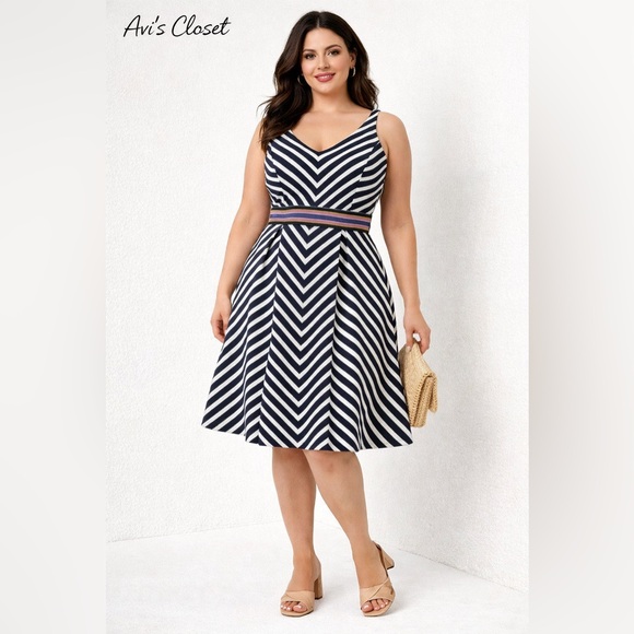 Maeve Dresses & Skirts - Maeve Striped Fit & Flare Dress Navy White Size 4